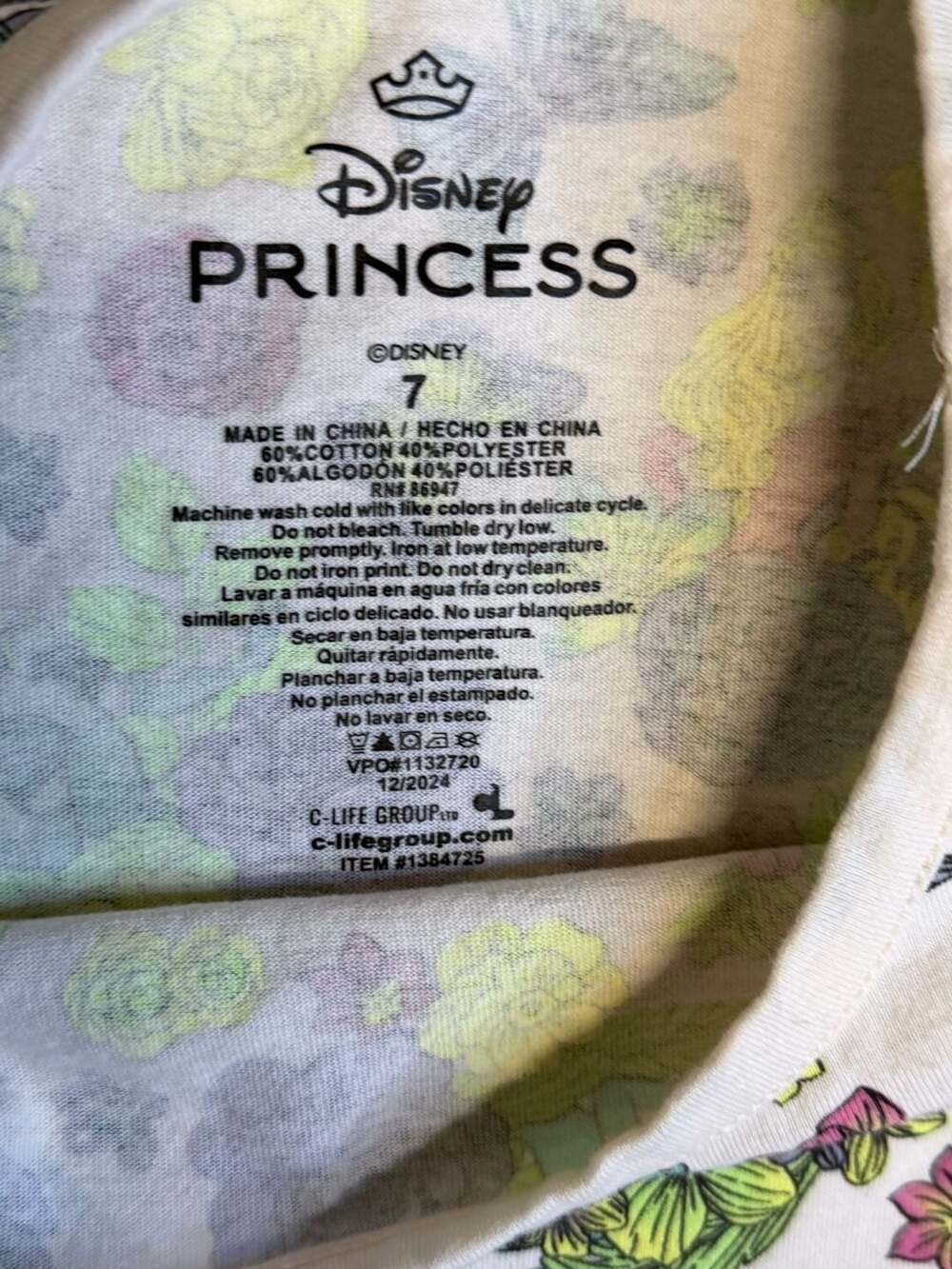 Disney Princess Girls Floral All-Over Print Peplum T-Shirt Size 7 - Picture 3 of 3